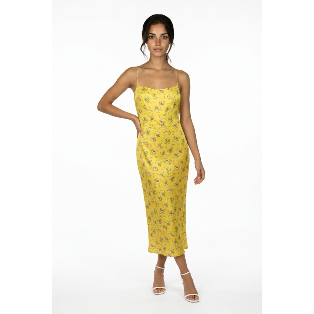 Reformation Yellow Floral Slip Midi Dress